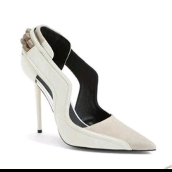 L.A.M.B Womens White And Gray Enforce Leather Suede Pointy Toe Pump 9.5 - Picture 1 of 13